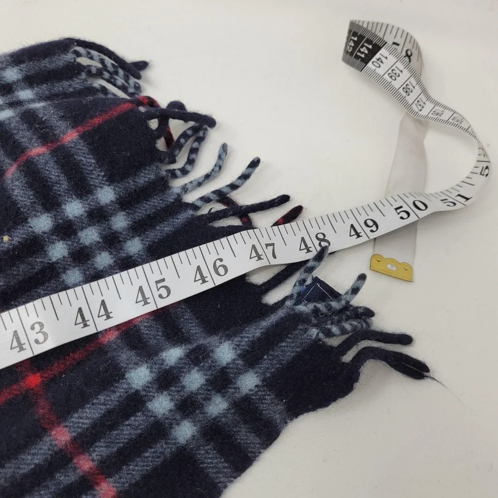 Vintage Burberrys Scarf Womens Blue Plaid 100% Cashmere Fringe‎ Made England